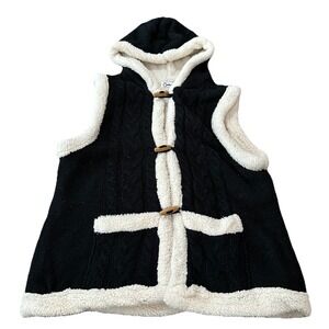 Carducci Womens Hooded Black & White Faux Sherpa Vest Size Large Hook & Loop